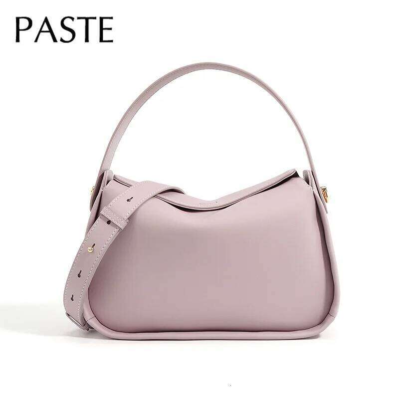 New High Class Niche Style Tote 2024 Glossy Nappa Cow Leather Women's Handbag Purple Beige Hasp Open Design Ladies Shoulder Bag St251211