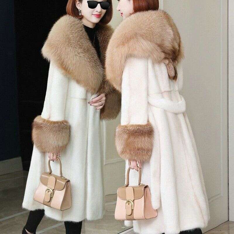 2025 Winter New Fox Collar Mink Long Coat Faux Fur Jacket Women's Clothing Fox Colla