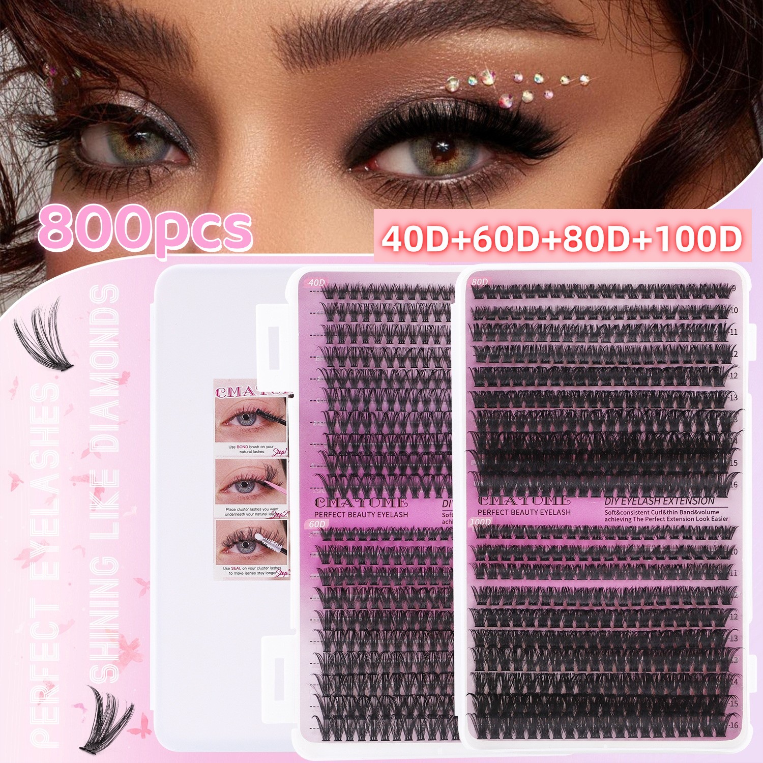 800Pcs DIY Cluster Lashes Kit Slender & Dense D Curled Cluster Segmented Eyelash Extensions Soft Lightweight Handmade Reusable DIY Individual Las-image-809273848