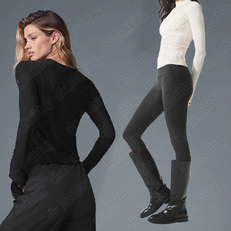 Ribbed Sea alosetism Women's Long-Sleeve Sports Fitness T-Shirt Fall/Winter Yoga Top Cotton Super-Stretch Ribbed Cotton Thermal Base Layer Long