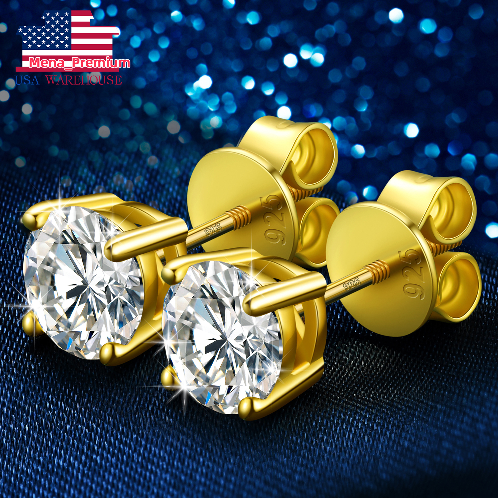 Local US Stock High Quality Women 65mm 1ct Classic 925 Sterling Silver VVS Moissanite Solitaire Stud Earrings