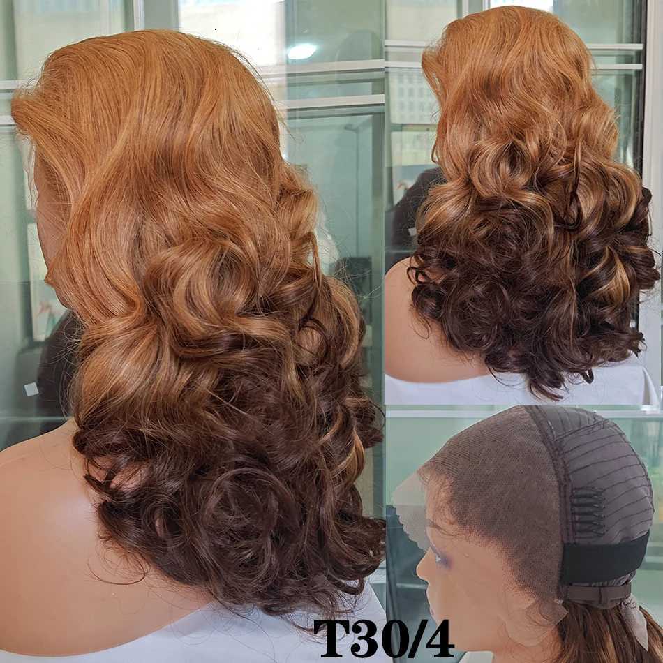 100 Burmese Hair Double Drawn Ombre Bouncy Loose Wave Ear To Ear Lace Frontal Wigs Donor Hair 13X4 Lace Front Human Hair Wigs M251211-image-1088063441
