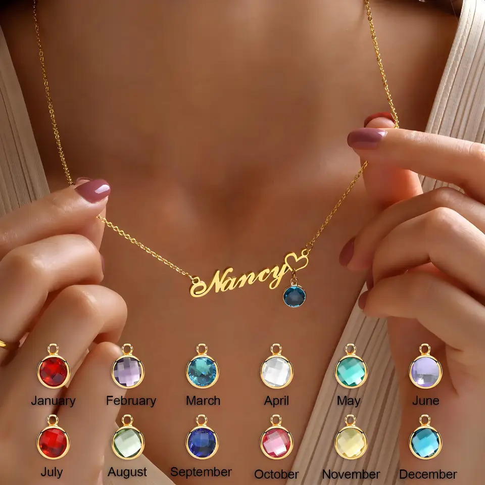 Personalized Gold Plated Name Necklace with Birthstone Pendant Customizable Jewelry for Women Ideal Gift Occasions 251203
