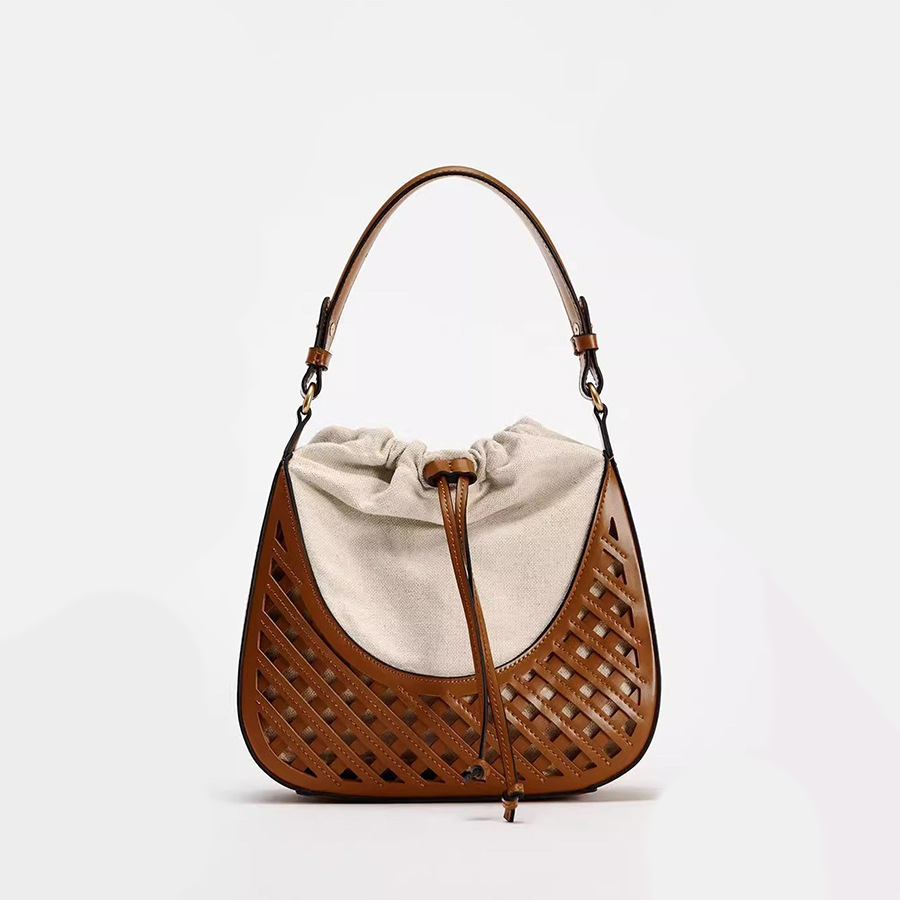 Douxlihm Free Shipping New Designer Bag Women's Bag Spring Summer Retro Underarm Diamond Hollow Canvas Large Capacity Woven Crossbody Tote Bag