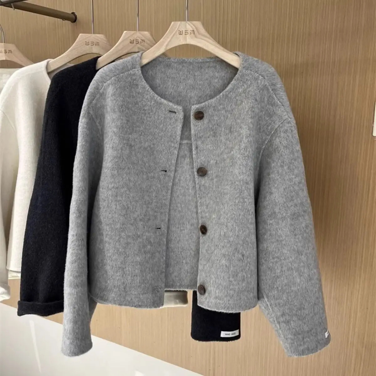 Plus Size Double-Sided round Neck Loose Woolen Coat Autumn Winter Short Style Fashionable Light Silver Gray Korean Casual 251210