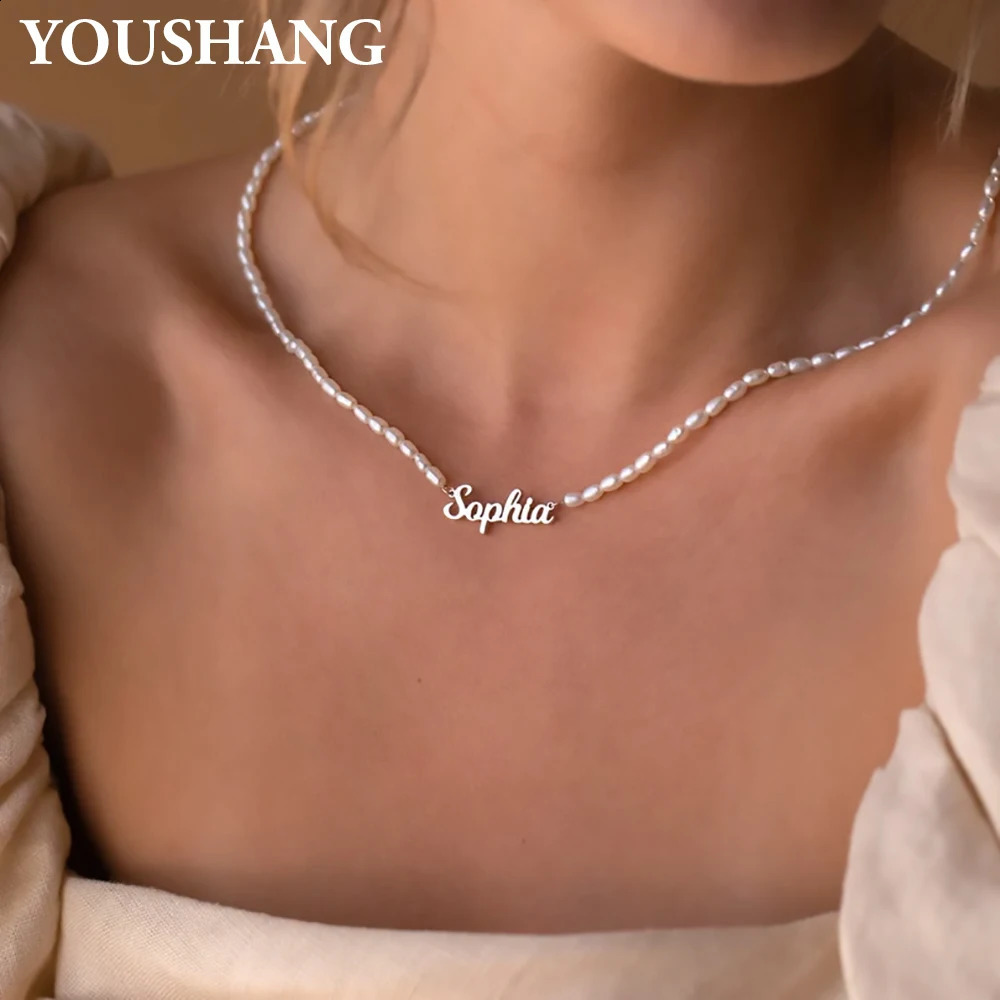 YOUSHANG Fashionable Customized Name Pearl Beaded Pendant Necklace for Ladies Stainless Steel Personalized Engraved Jewelry Gift 251210