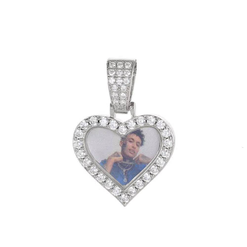 NUOYA Fine Jewelry Custom 925 Sterling Silver Heart Photo Pendant VVS Moissanite Charm Pendant Birthday Gift for Kids