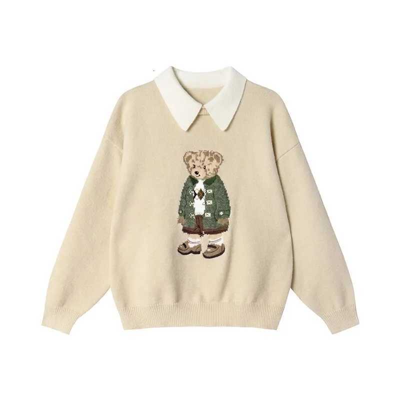 High Quality French Vintage Luxury Bear Jacquard Sweater For Women Autumn New Fashion Korean Casual Loose Pullover Knitted Tops Z251211
