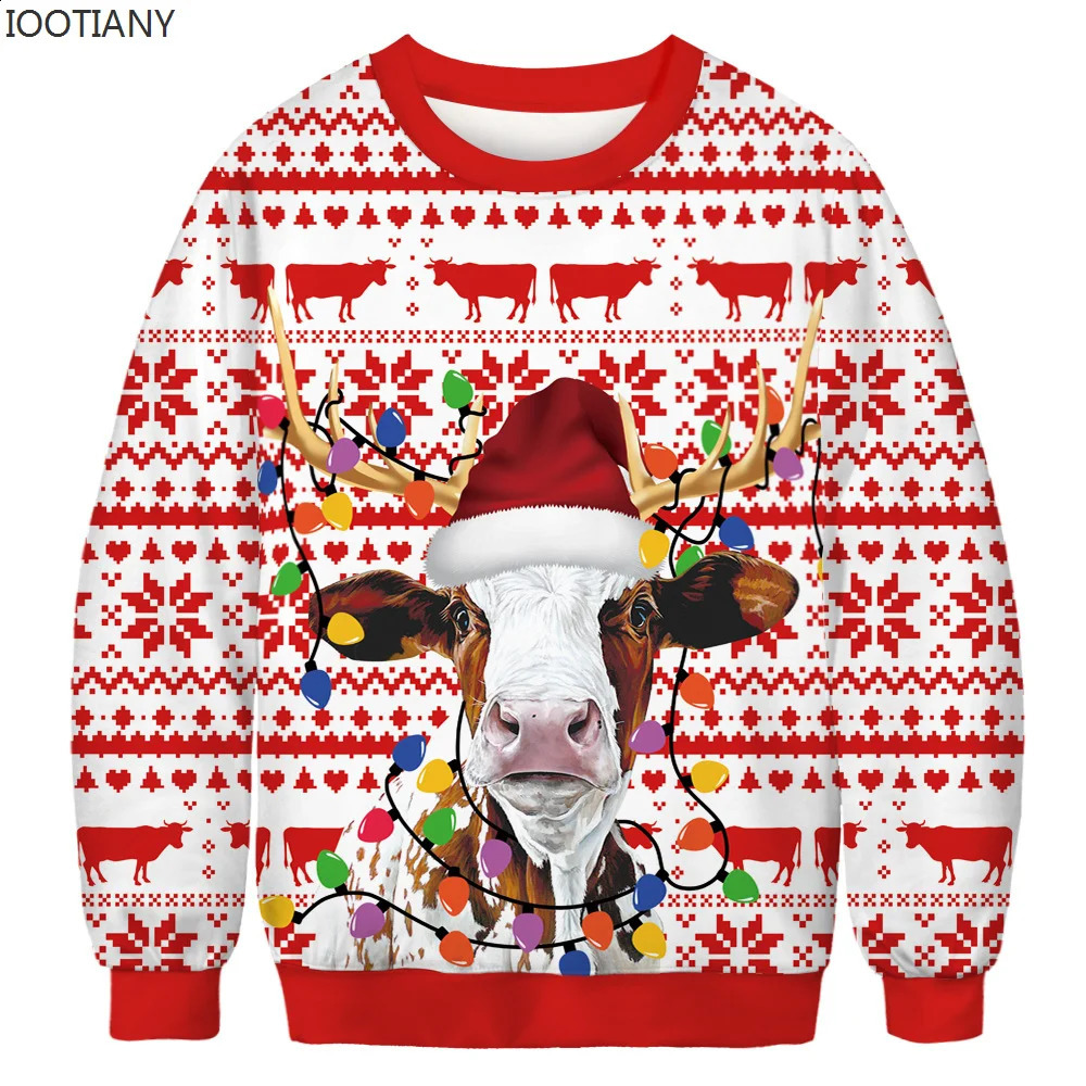O-Neck Casual Loose Long Sleeve Pullover Ugly Christmas Couple Jumper Tops 3d Christmas Snowflake Printed Xmas Sweatshirt251205