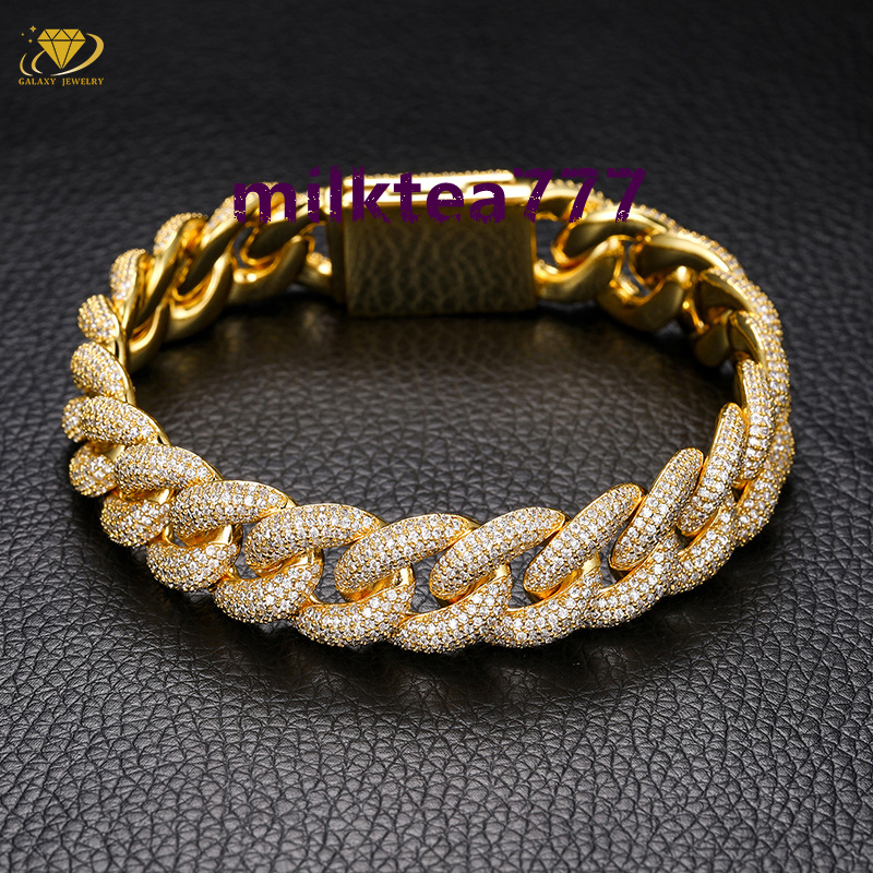 4Rows Moissanite Diamond Bracelet Silver 925 Gold Plated 18k Cuban Link Bracelet Men Miami Box Clasp for MenS Hip Hop Jewelry