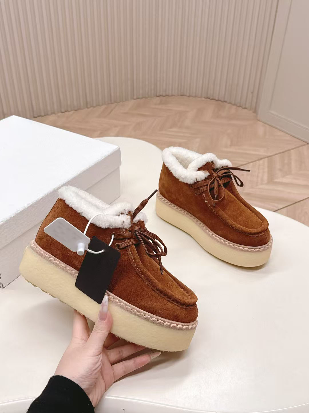 Designer shoes, high-quality women's footwear, buckle strap, autumn sweater suede boots, women's lace-up low-heel platform ankle boots, wo