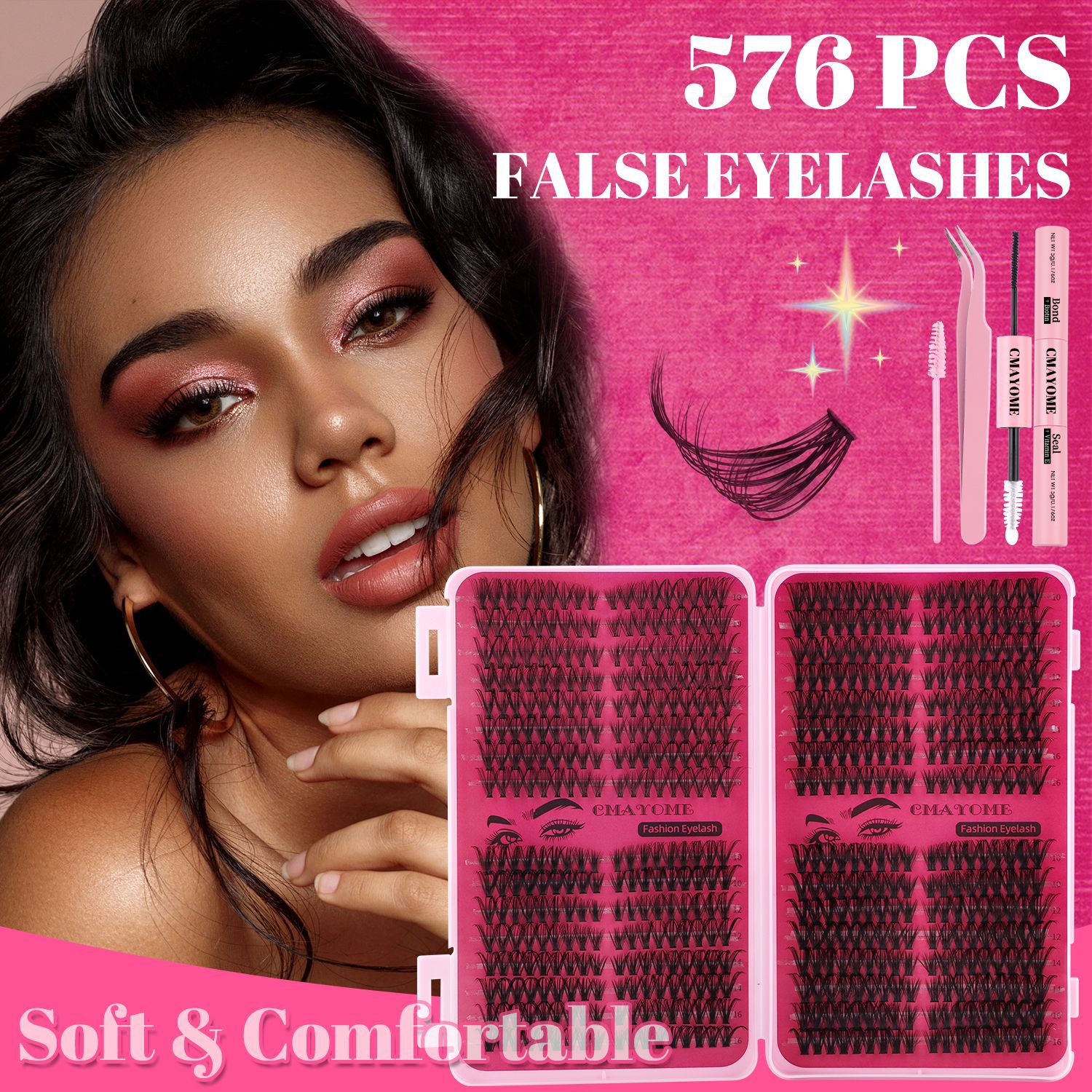 576Pcs DIY Cluster Lashes Thick Fluffy Individual Eyelashes Soft Lightweight Handmade Reusable D Curled DIY Segmented Eyelash Extensions Accessor-image-633057544