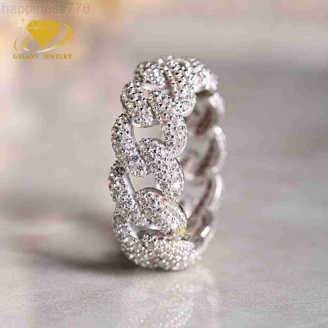Wholesale Custom Iced Out Hip Hop Cuban Link Rings Mens 925 Sterling Silver Diamond Cuban Link Design Moissanite Ring