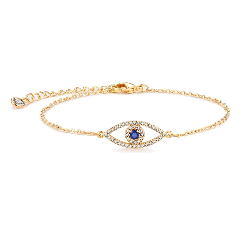 Ladies' gold bracelet, blue eyes, full diamond bracelet, niche, light luxury style, adjustable handmade accessory gift