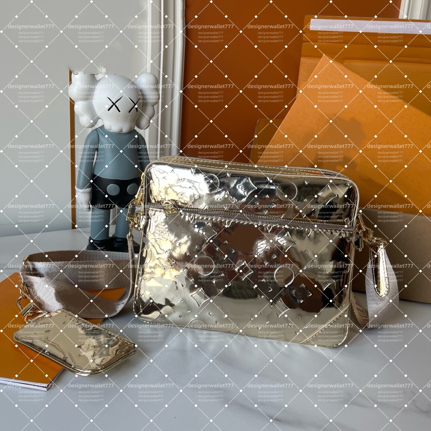 10A Ski Designer Bag Luxury Trio Messenger Bag Gold and silver patent leather Crossbody Shoulder Bags Mens Womens Handbag Purse Mirror Quality M4532