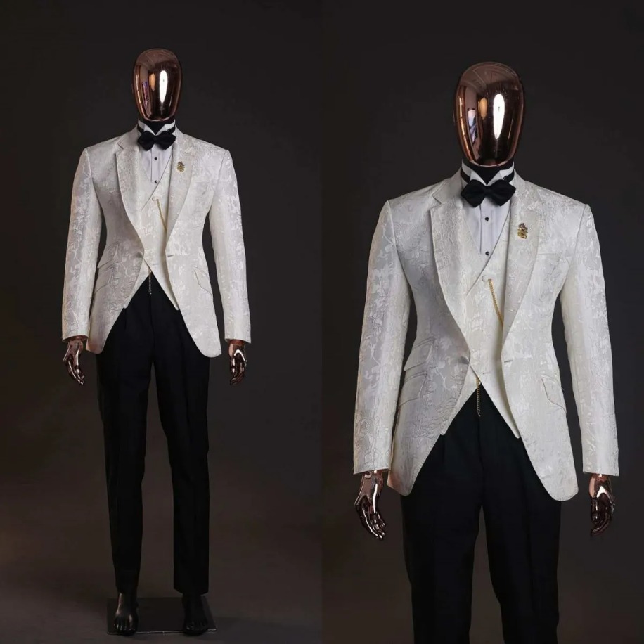 Handsome Wedding Suits Notched Lapel Jacket 2 Pieces Set Men's Tuxedo Appliques One Button Tailored Dinner Prom Groom Blazer Custom Made (Coat+