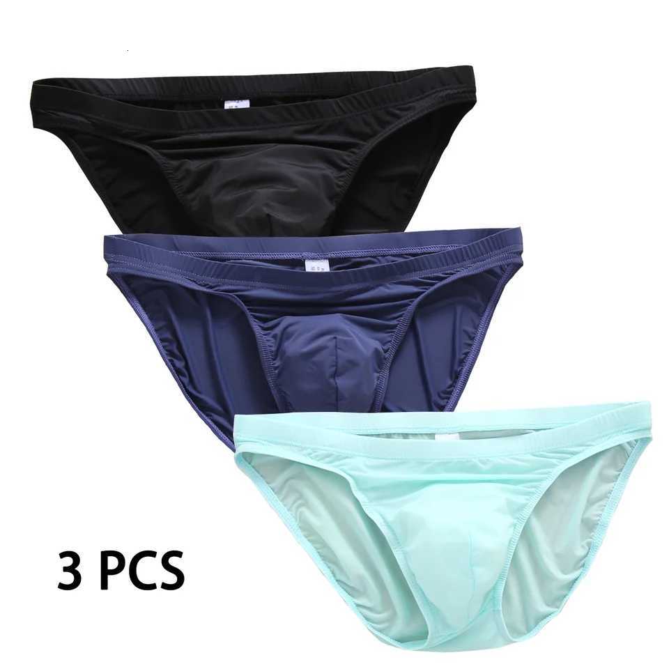3 Pcs Mens Underwear Mens Quick Dry Performance Low Rise Briefs boys Super thin sexy translucent Ice silk summer breathableT251211