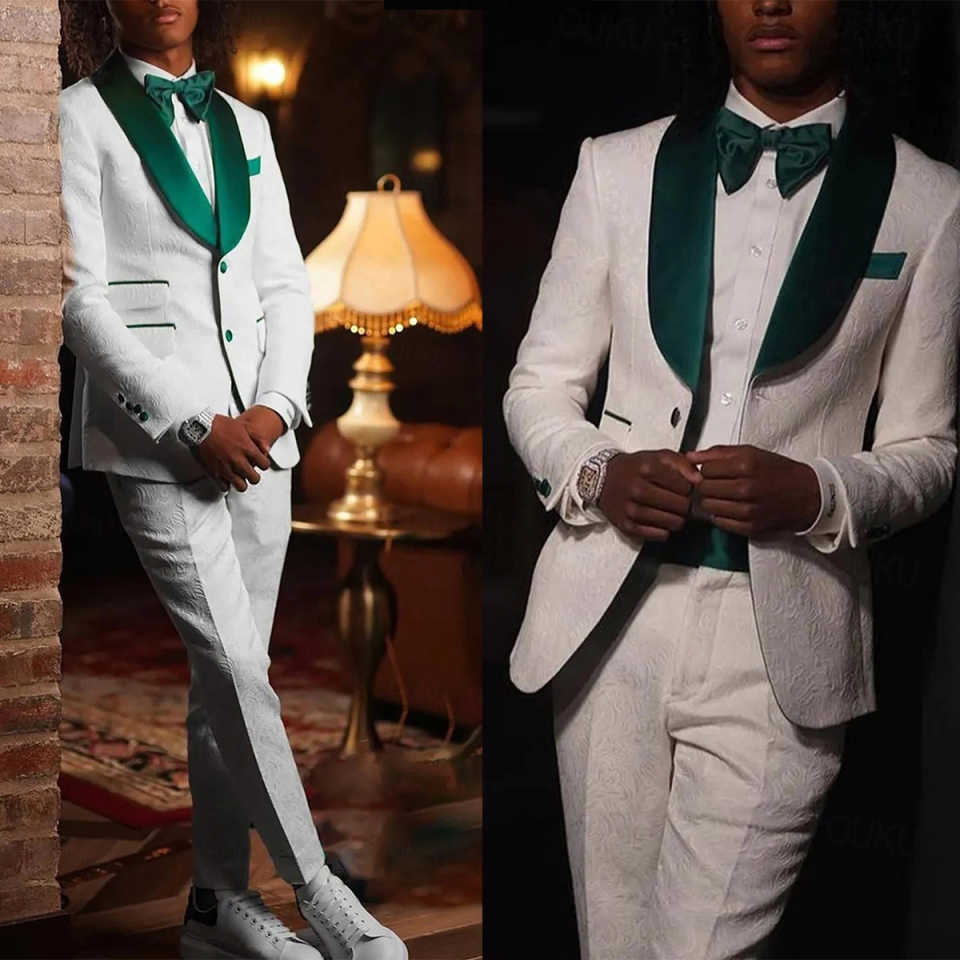 Elegant Man Tuxedos Butterfly Jacquard Shawl Lapel Men Suit Simple 2 Piece Set Jacket Pants Evening Wedding Groom Customized