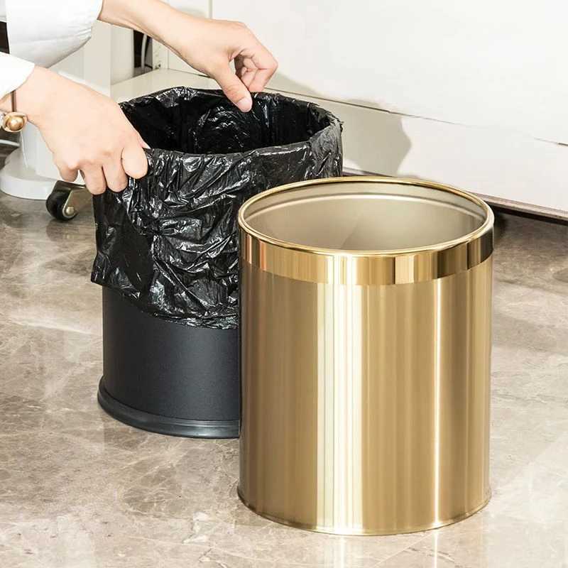 Nordic Golden Dustbin He Kitchen Bathro Living Ro Toilet Trash Can Luxurious Odor Proof Waste Bucket Hotel Cleaning Tools H251211-image-1088029889