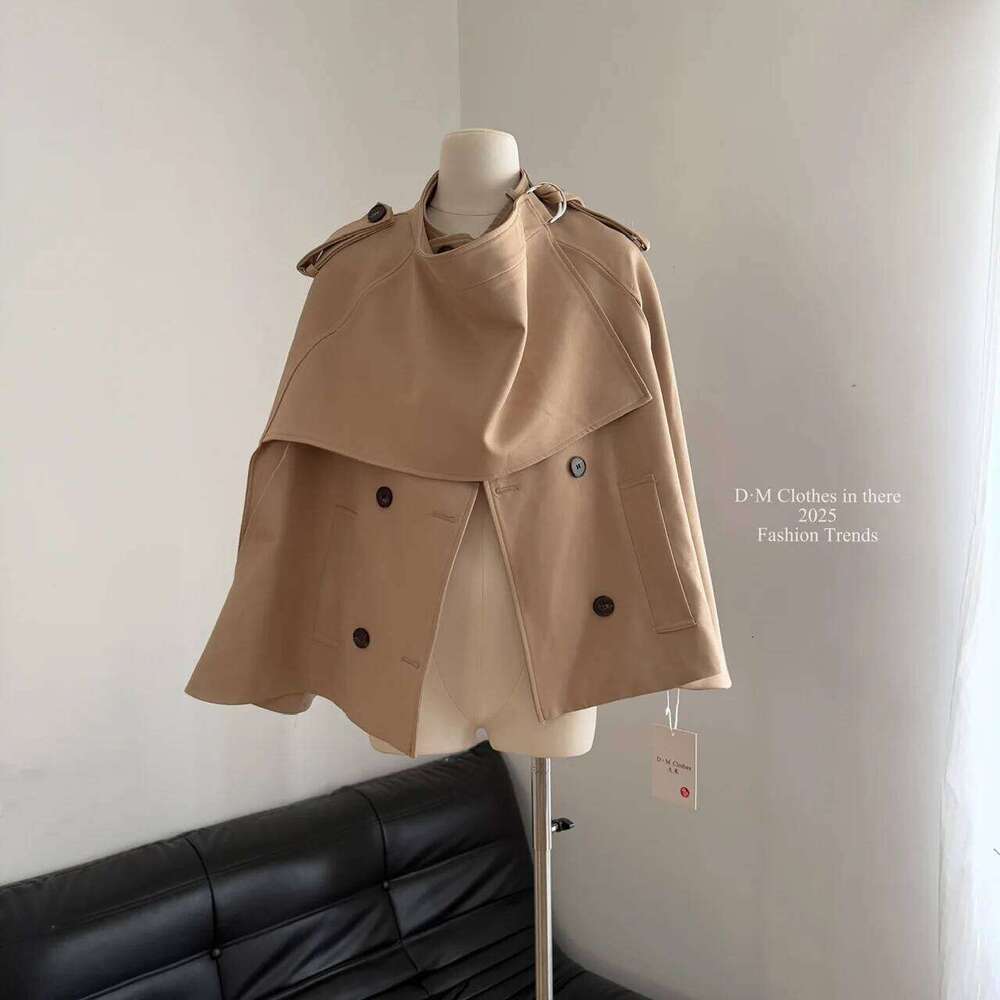 Women's Autumn Winter England Style Irregular Trench Jacket Lady Streetwear Elegant Double Breasted Cape Outwear Top
