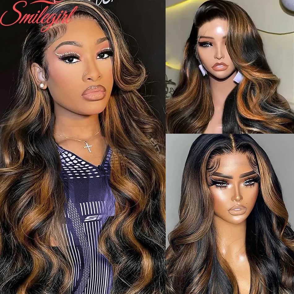 Highlight Ombre Lace Front Wig Human Hair Body Wave Pre Plucked 1B/30 Lace Front Human Hair Wig 200 Density 30 Inch For Women M251211-image-1088070511