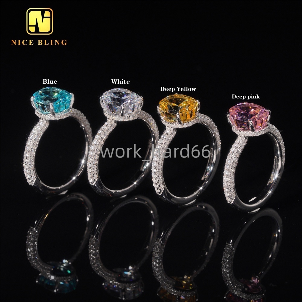 Wholesale Fine Jewelry Iced Out White Gold 925 Sterling Silver Ring Simple Multiple Colors moissanite Engagement Ring for Women