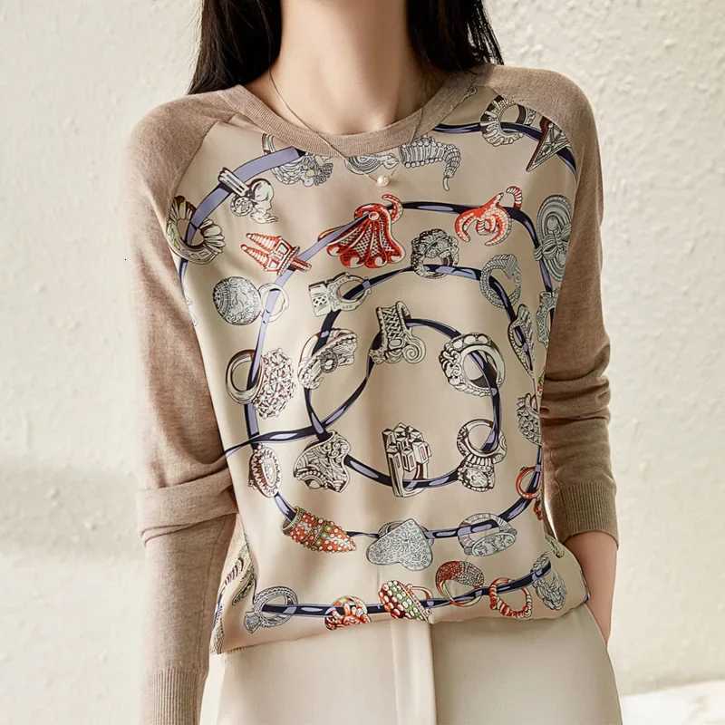 2024 Spring Autumn New Fashion Printing Round Neck Long Sleeve Knitting Pullovers Women Elegant Korean Style All-match Tops Z251211