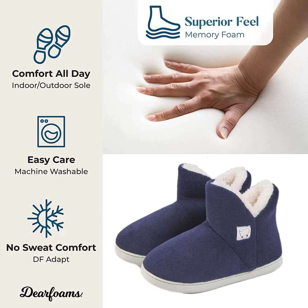 Warm Winter Soft Thick Sole High Top Tube Fleece-Lined Memory Foam Home Maternity Shoes Cotton Slippers