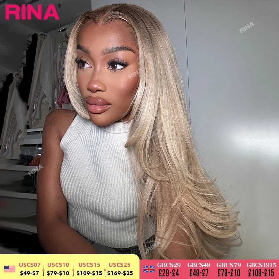Brown Root Ash Blonde Straight 13X4 13x6 Lace Frontal Human Hair Wigs Transparent Lace 180 Density Ombre Blonde 5x5 Lace Closure M251211-image-1088070039
