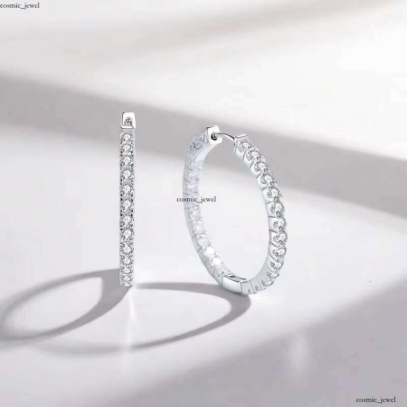 2025 Statement Exquisite Fashion Jewelry 925 Sterling Silver Women's White 3cm Large VVS Moissanite Hoop Earrings