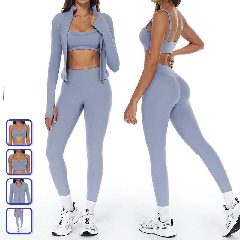 2/3PCS Yoga Set Women Sport Workout Set Sportswear Gym Clothing Fitness zipper Long Sleeve High Waist Leggings Sports Suit WomenT251212-image-1088147749