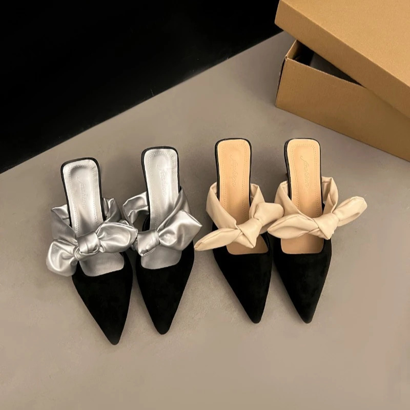 Spring And Summer Fashion elegant bag head Temperament fairy Shoes Outerwear Bow high-heed cool Slippers Sense 251209