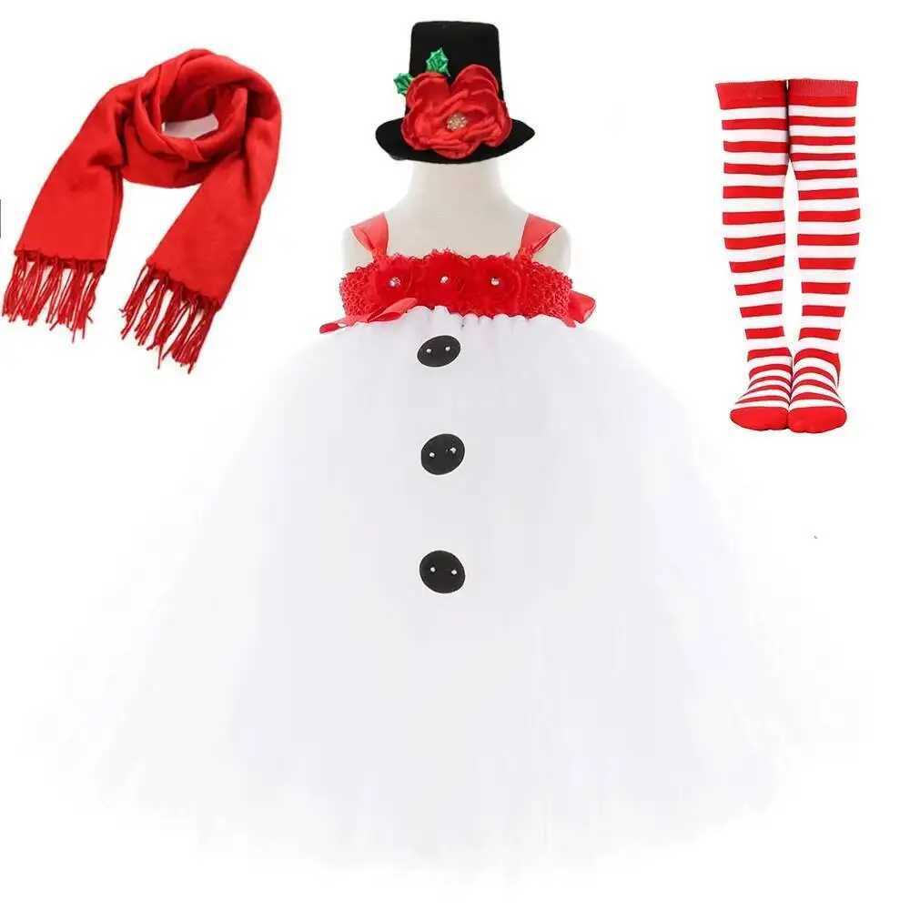 Costumi bianchi da pupazzo di neve per ragazze Abito lungo tutù per le vacanze di Natale per bambini Abiti da festa di Natale Abito di Capodanno con