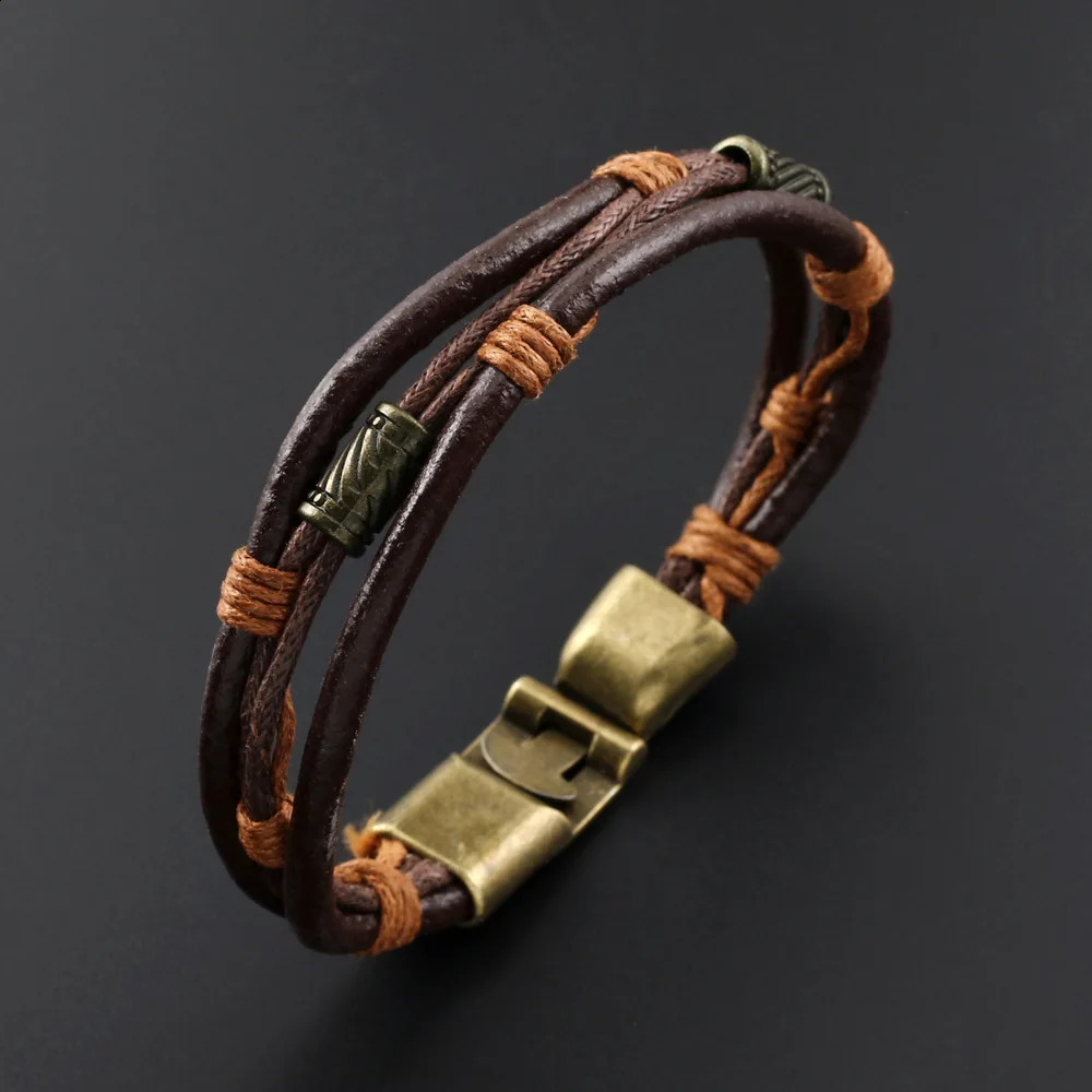Bracelet Mens Genuine Cowhide Hemp Rope Stainless Steel Alloy Fashionable Vintage Factory Direct Sales 251203