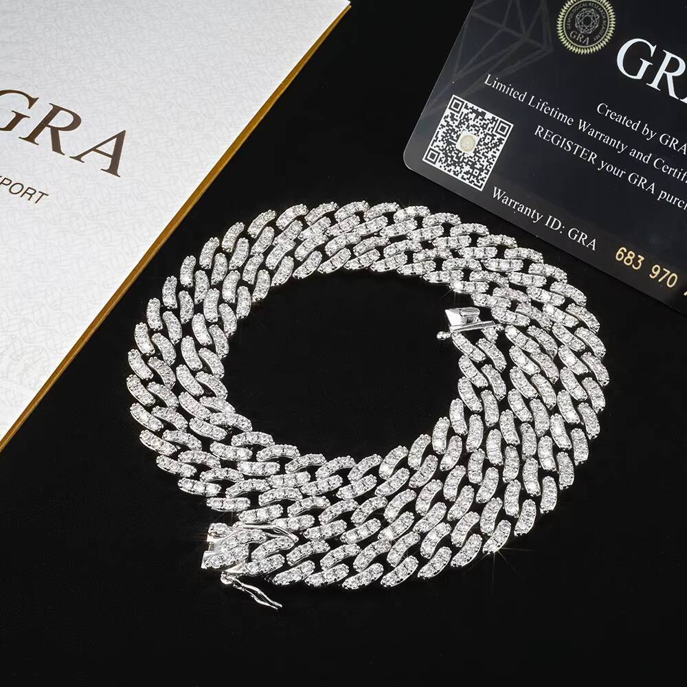 Luxury Gold Plated 925 Silver Moissanite 8mm Iced Cuban Link Chain Mens Fashion Hip Hop Jewelry for Anniversaries