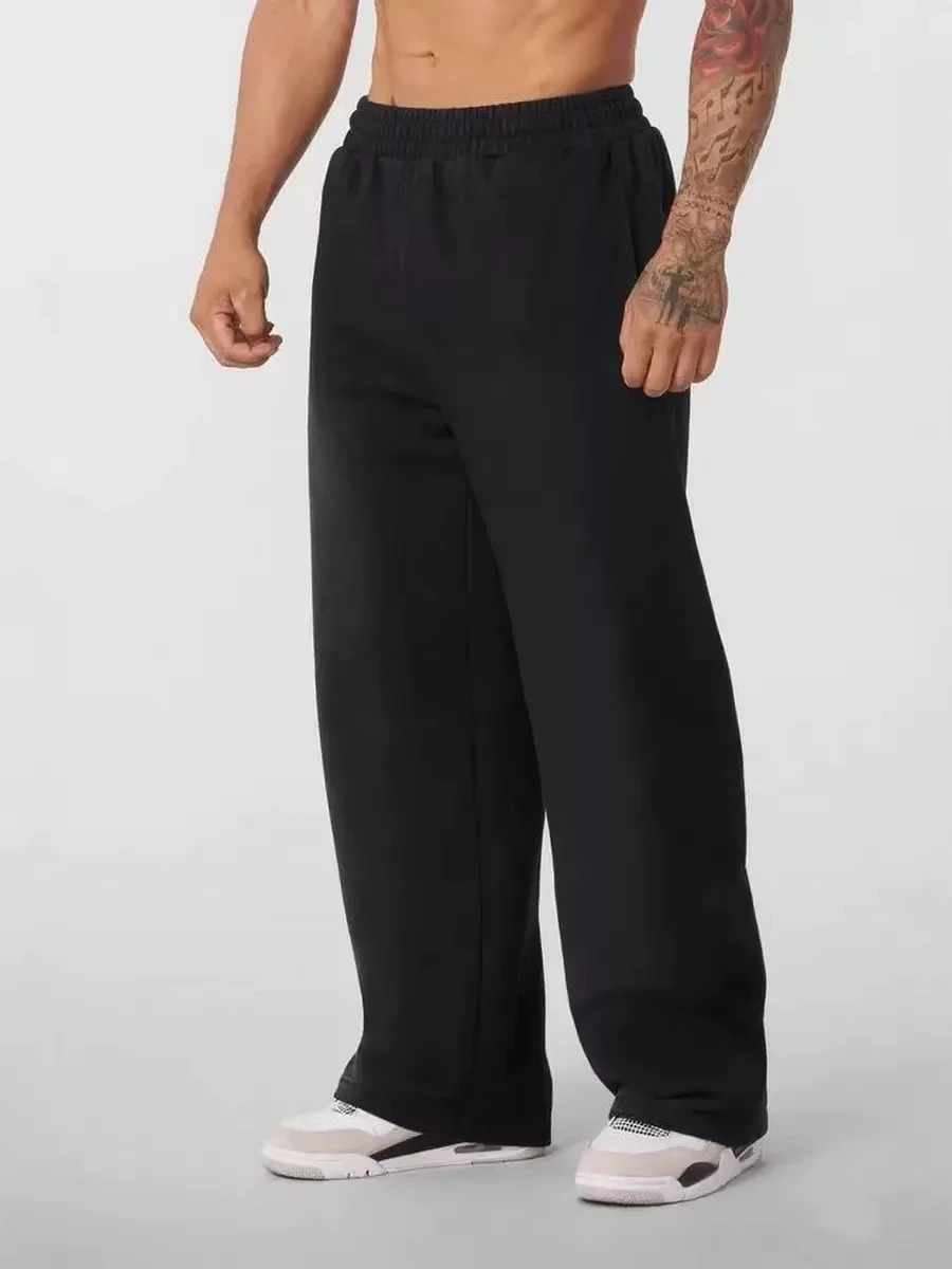 Mens plus Size Cotton Sweatpants Spring Autumn Solid Color Baggy Loose Elastic Waist Casual Trousers for Daily Wear Running 251211