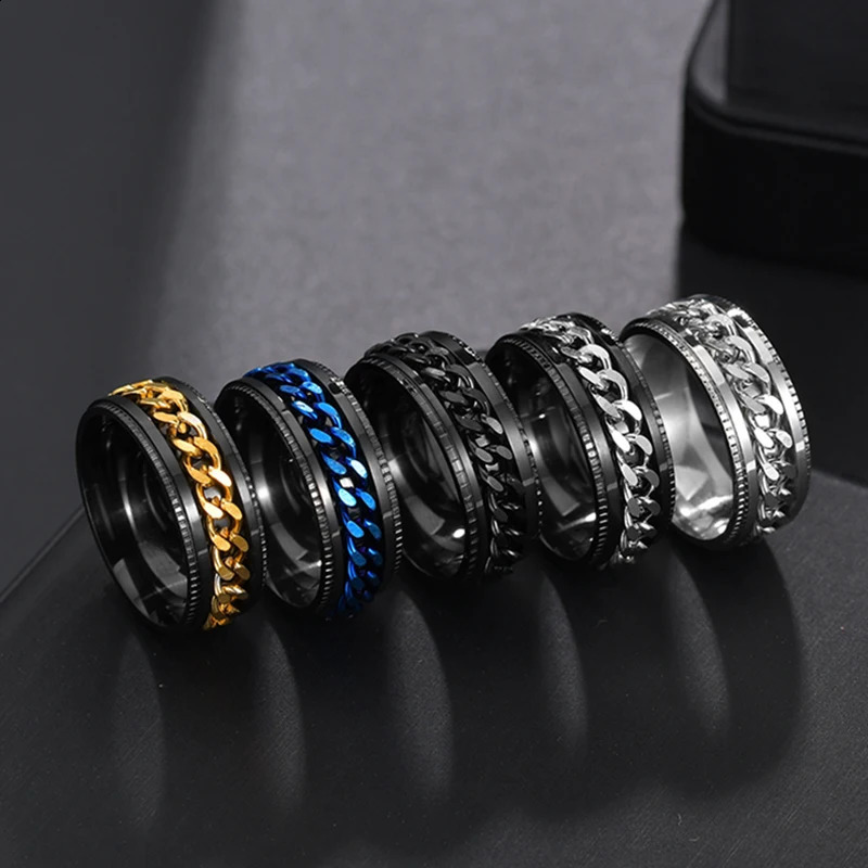 Cool Stainless Steel Rotatable Men Ring High Quality Spinner Chain Punk Women Jewelry for Party Gift 251204