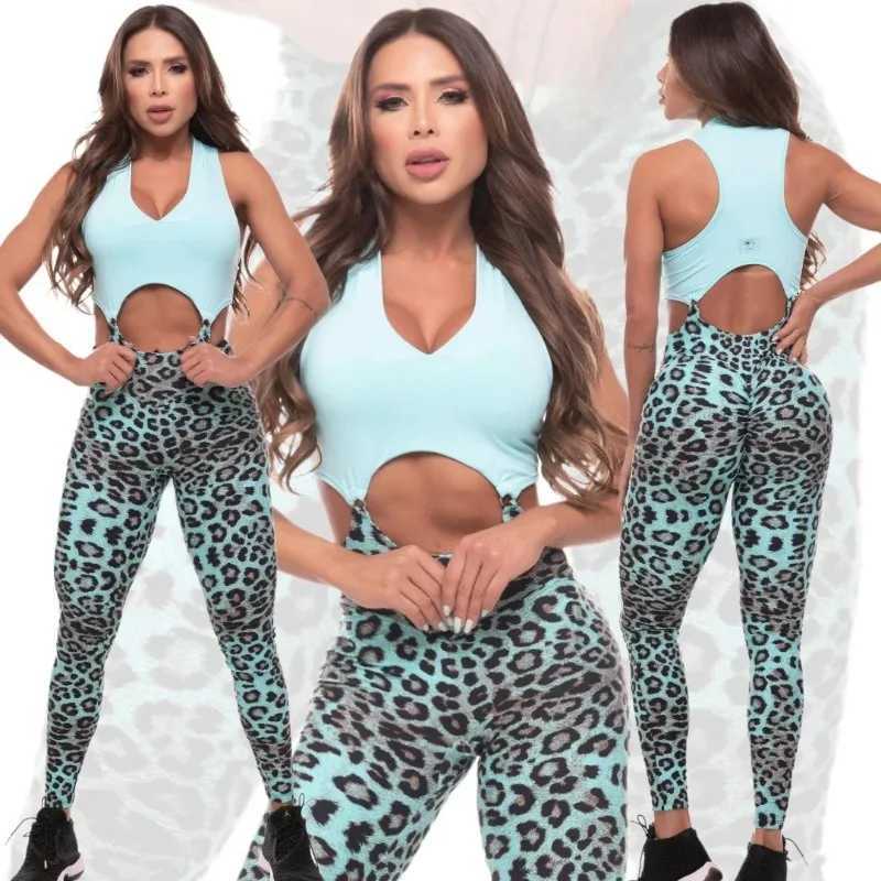 Soutien-gorge de sport, pantalon froissé, léopard, combinaison une pièce, vêtements actifs pour femmes, costumes pour salle de sport, Fitness, en