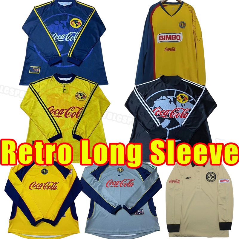 Maillots de football rétro Club America à manches longues LIGA MX 90ème Chemises de football S.CABANAS ZAMORANO BRANDAO CHUCHO Hommes Uniformes 1