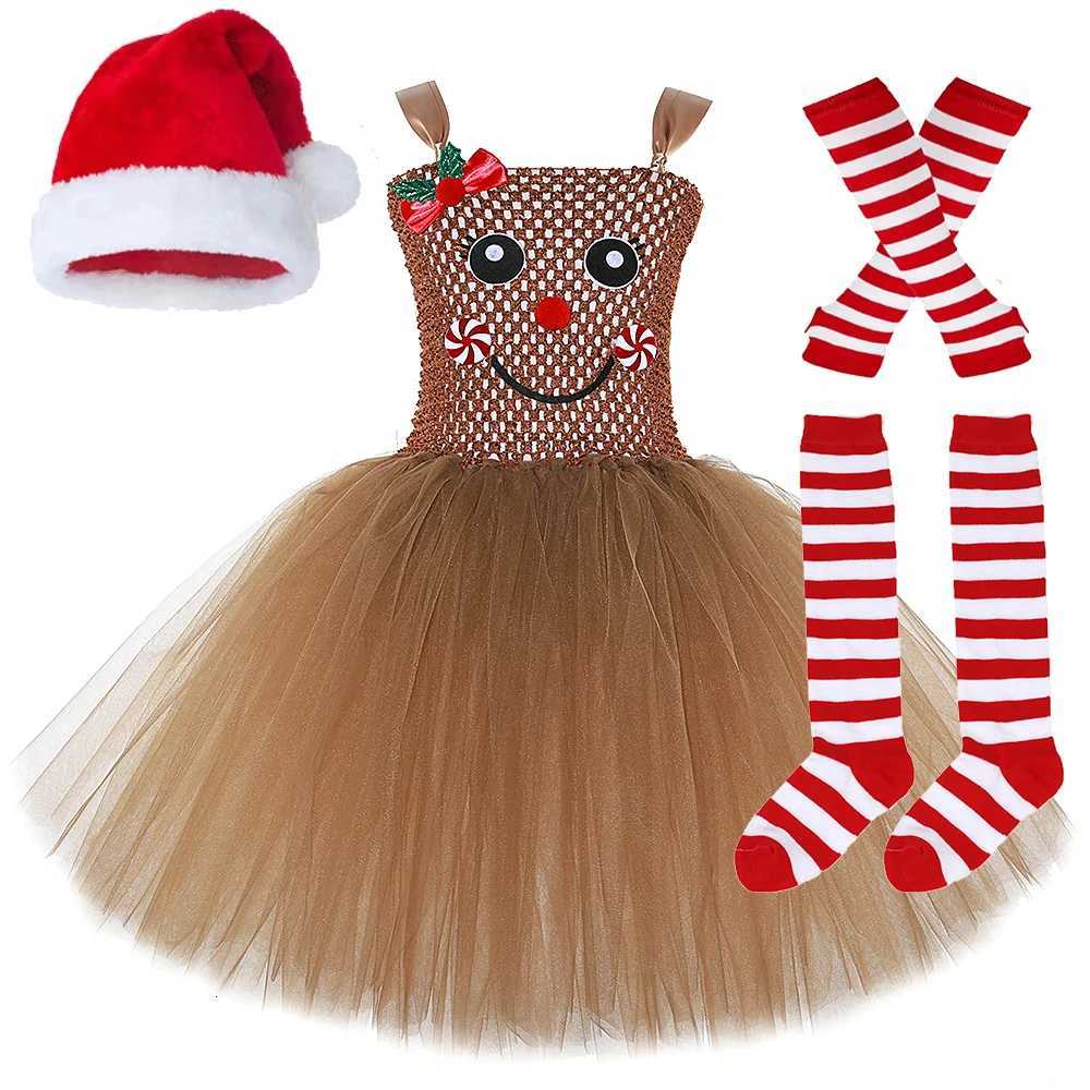 Brown Gingerbread Man Costumes for Girls Christmas Tutu Dress for Kids Xmas Cartoon Cookie Outfit Children New Year Clothes Gift X251212