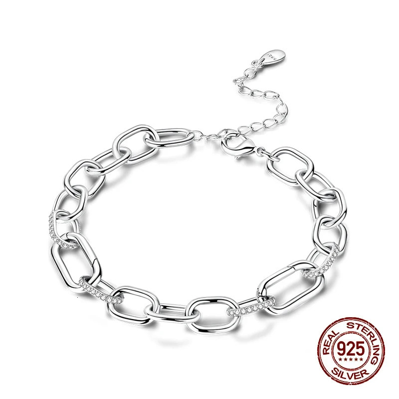 Classic 925 Sterling Silver Charm Chain Link Buckle Adjustable Bracelet For Women Original Bracelets Bangles Basic Jewelry 251209