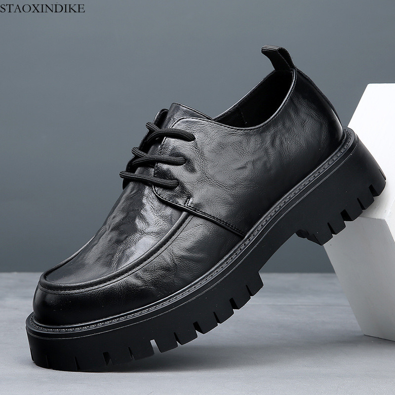 STAOXINDIKE Plus Size Men's Shoes Spring Summer New Trend Thick Sole Breathable Hollow Casual Shoes Business Men's Large Leather Shoes Gen