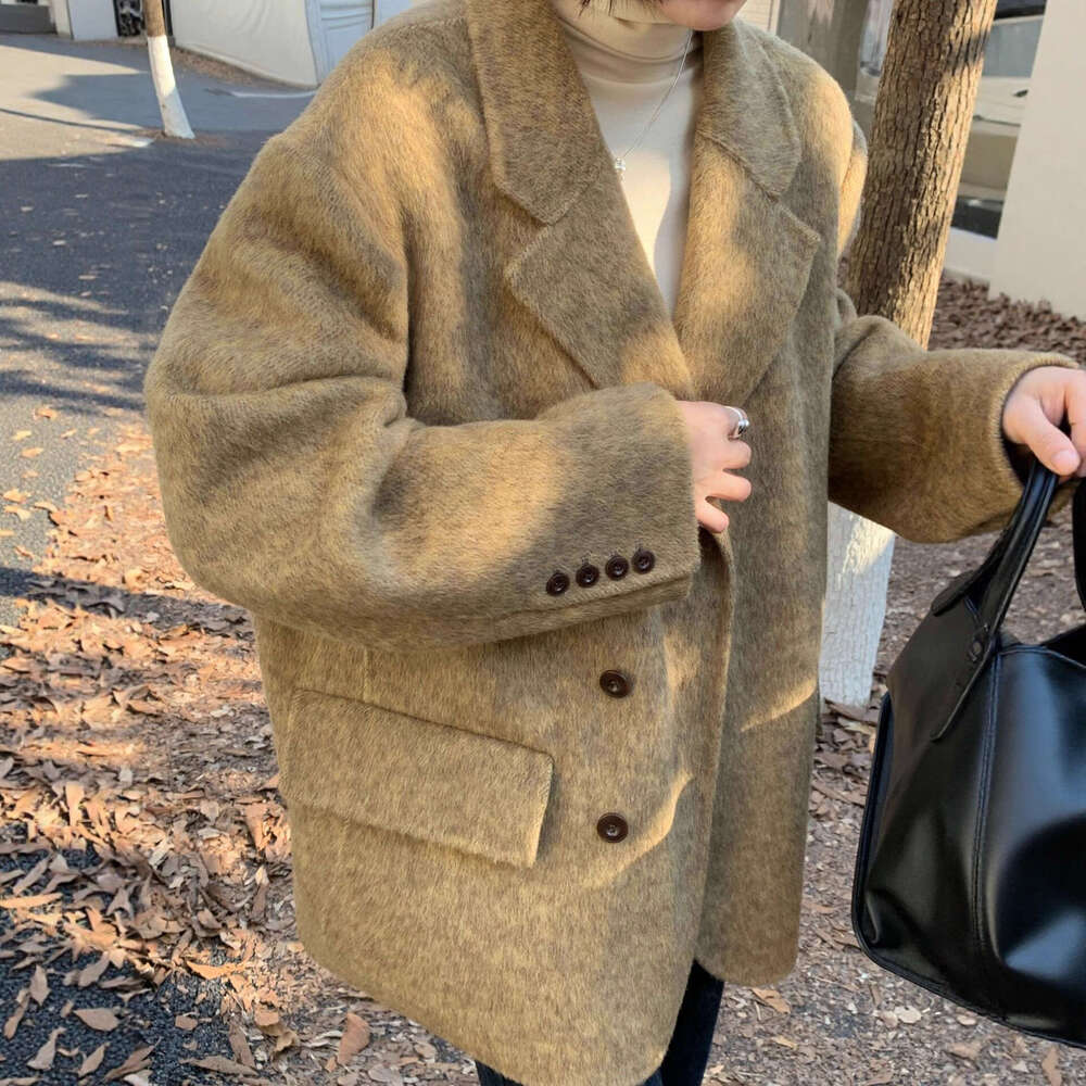 Wool coats New Double Sided Cashmere Thickened Short Korean Style Loose Small Blazer Woolen Coat For Women Luxury