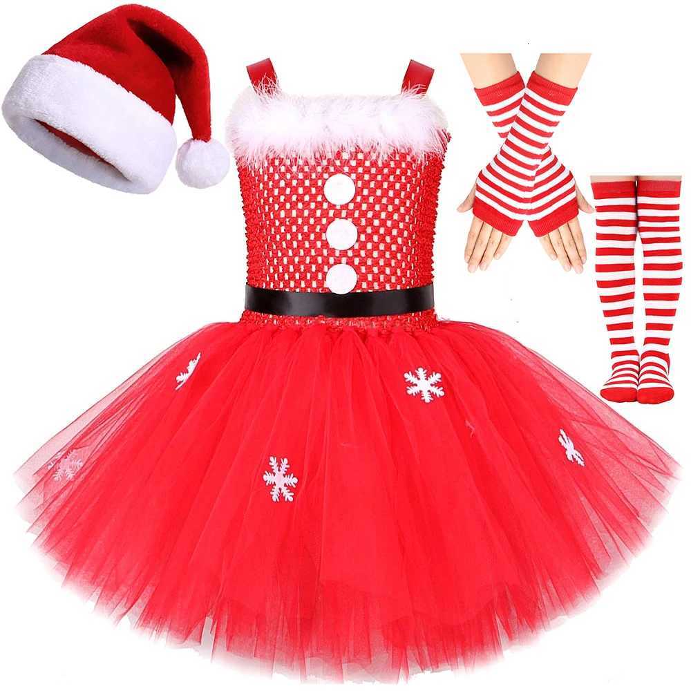 Abito tutù rosso da Babbo Natale per ragazze Costumi di Babbo Natale per bambini Abiti da festa di Natale Bambini Abiti di carnevale di Capodanno X2