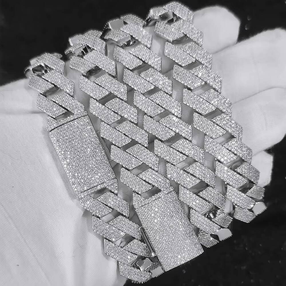 Cuban Link Necklace 18mm-20mm Wide 3 Rows GRA DVVS Moissanite Mens 925 Silver Plated Hip Hop Customizable Cuban Iced Chain