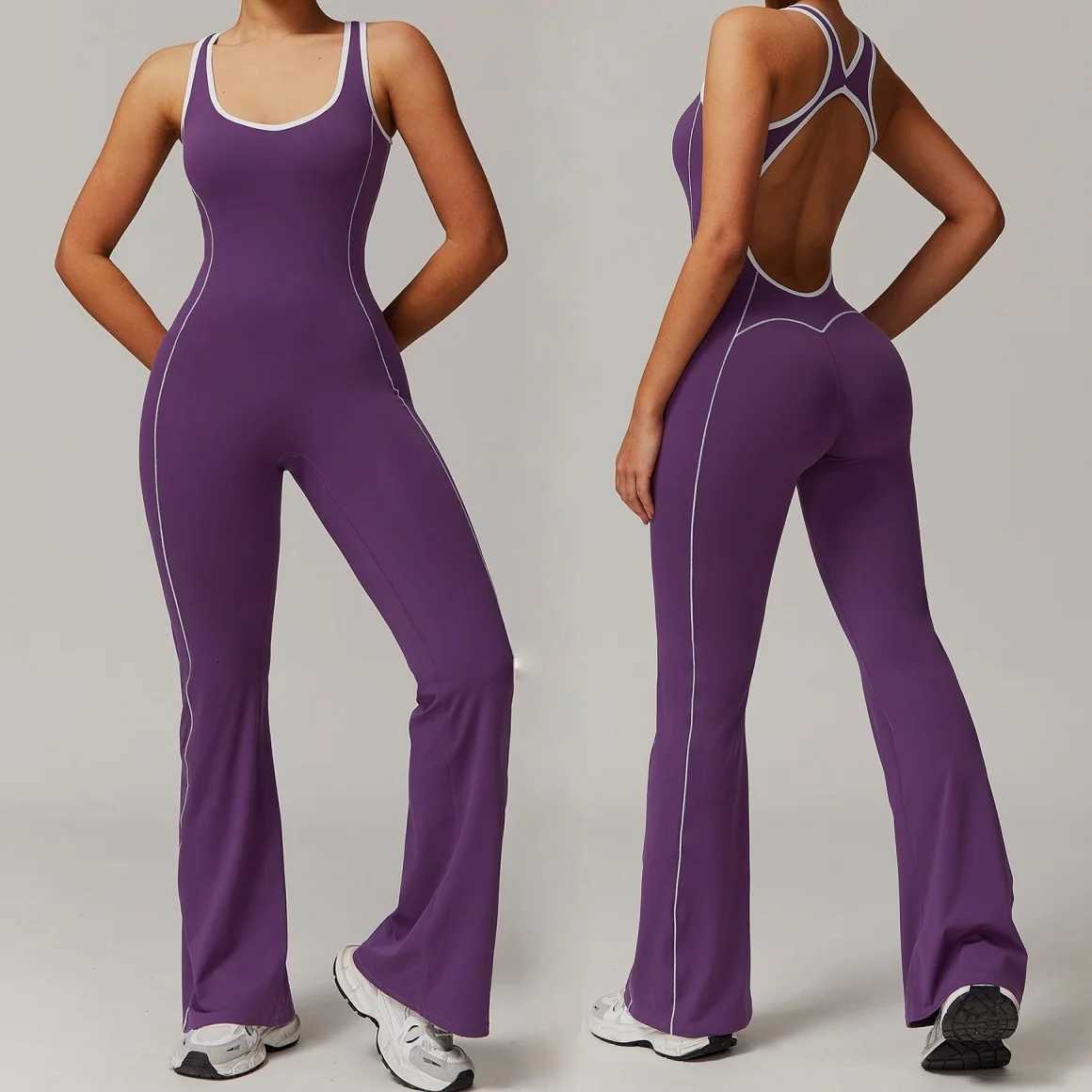 Seamless Yoga Jumpsuits Sports Fitness Peach Hip Backless wide-leg trousers One-Piece Workout Clothe Gym Bodysuit for WomenT251212-image-1088146755