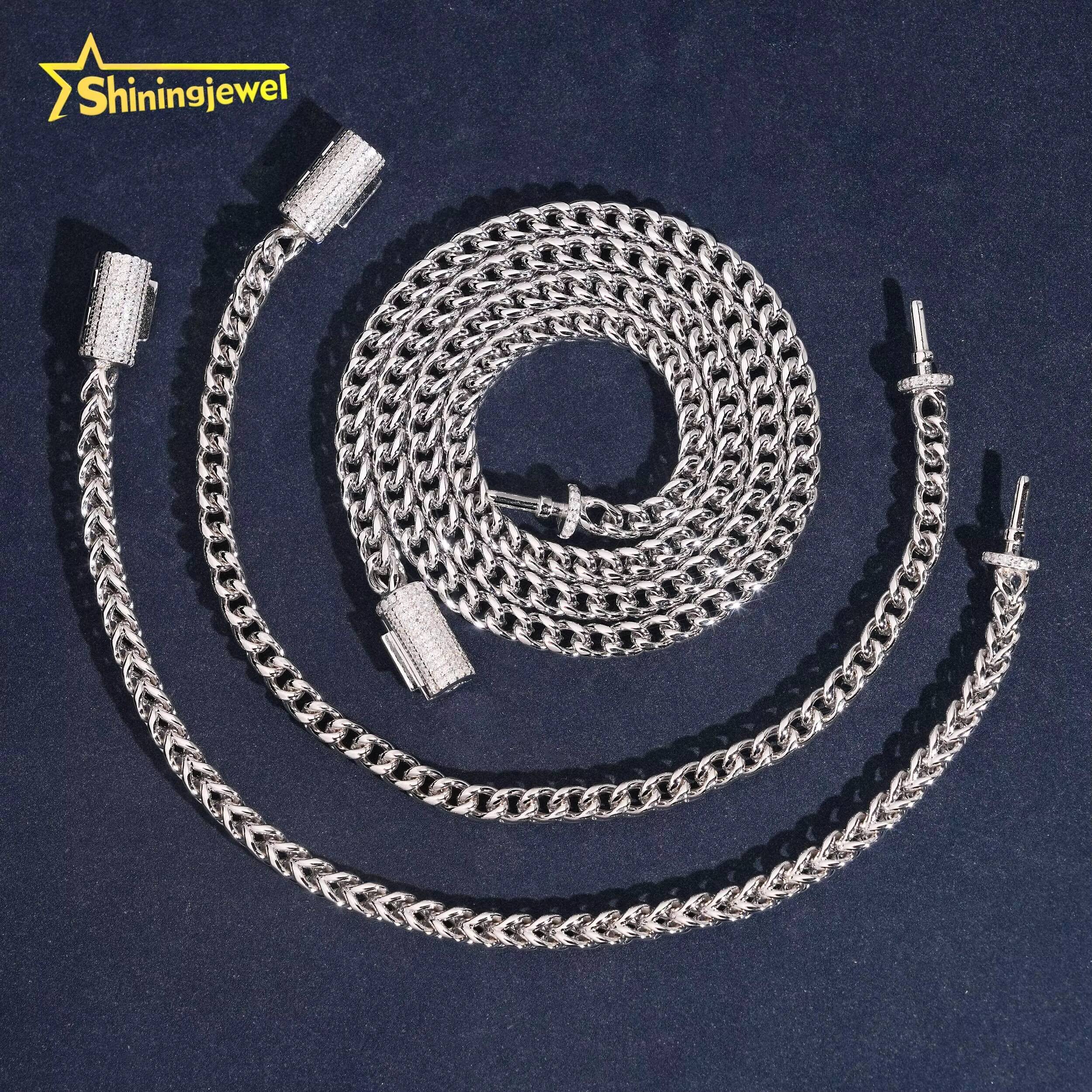 Wholesale 4mm Hip Hop Jewelry Necklace Iced Out Diamond 925 Silver VVS Moissanite Clasp Stainless Steel Rope Link Chain Bracelet