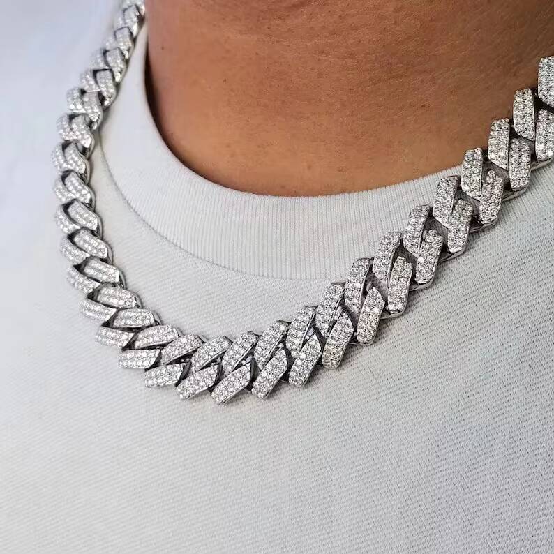 Hiphop 14mm Cuban Link Chain 925 Sterling Silver Custom Clasp Vvs Iced Out Moissanite Cuban Chain