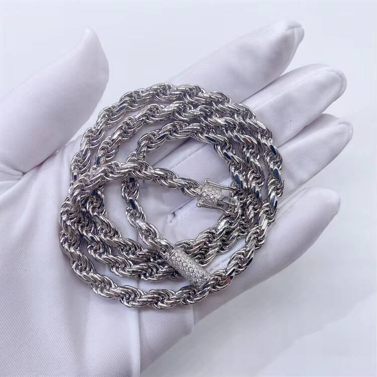 New Arrival High Quality Fashion Jewelry Moissanite Lock Gold Solid Sterling Silver 6mm Rope Chain for Pendant