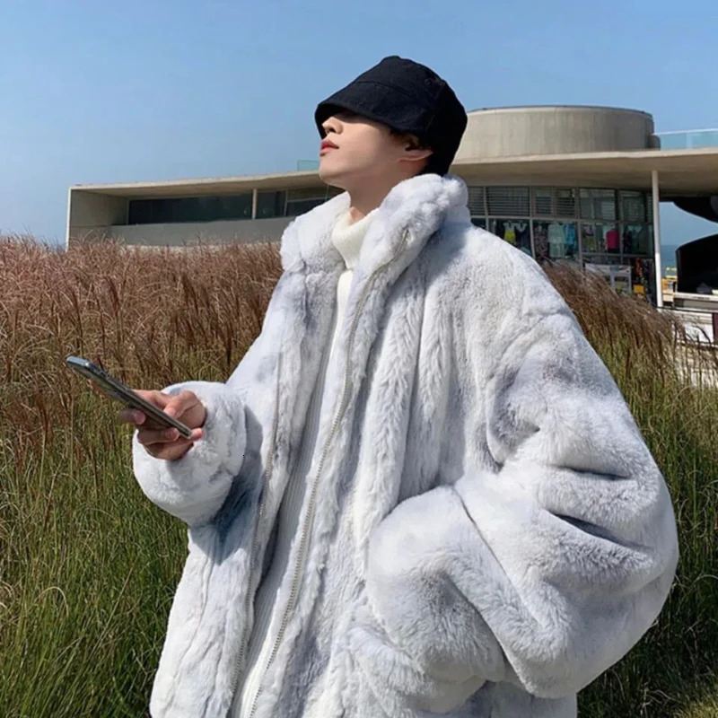 Autumn Winter Fashion Long Sleeve Stand Collar Solid Lamb Wool Trench Mens Clothing Korean Zipper Warm All-match Trend Top251205